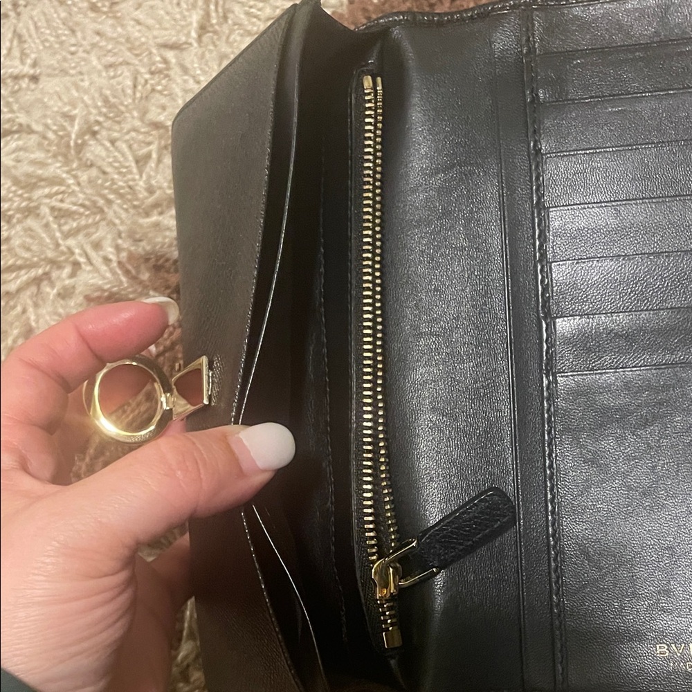 Bulgari Black Wallet with Gold Ring Detail - Picture 5 of 14